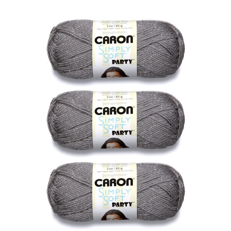 Caron Simply Soft Party Platinum Sparkle Yarn  3 Pack of 85g3oz  Acrylic  4 Medium Worsted  164 Yards  KnittingCrochet