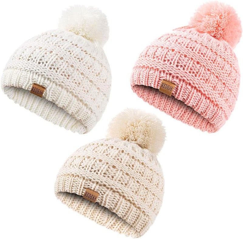 REDESS Baby Kids Winter Warm Hats, Infant Toddler Children Pom Pom Beanie Knit Cap Girls Boys - Image 1