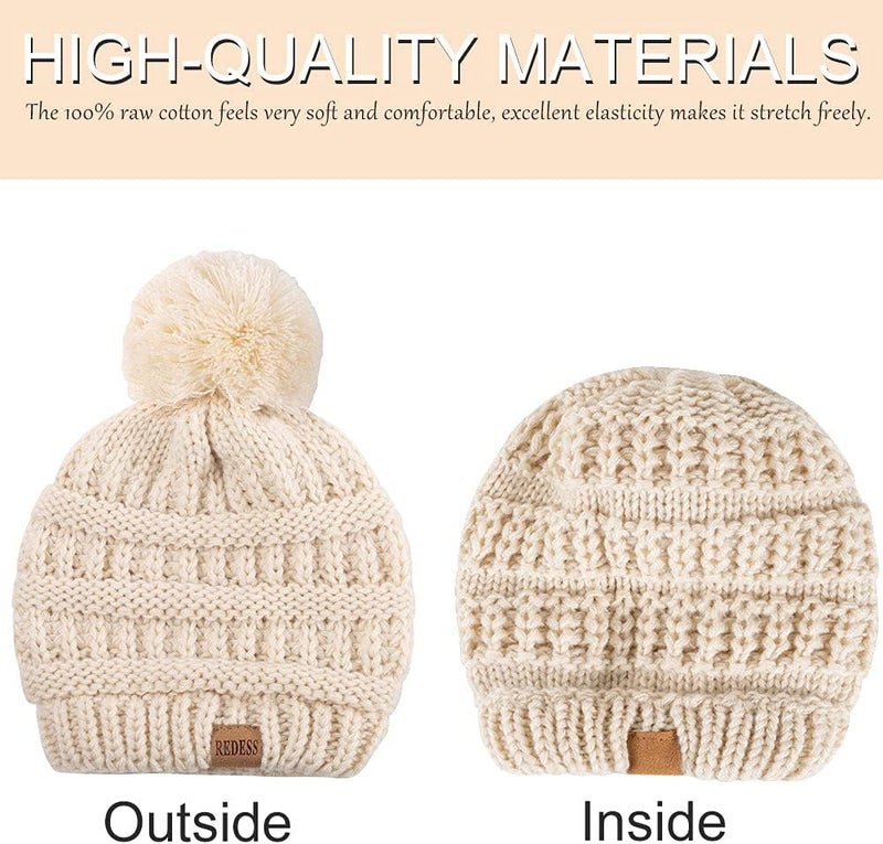 REDESS Baby Kids Winter Warm Hats, Infant Toddler Children Pom Pom Beanie Knit Cap Girls Boys - Image 3