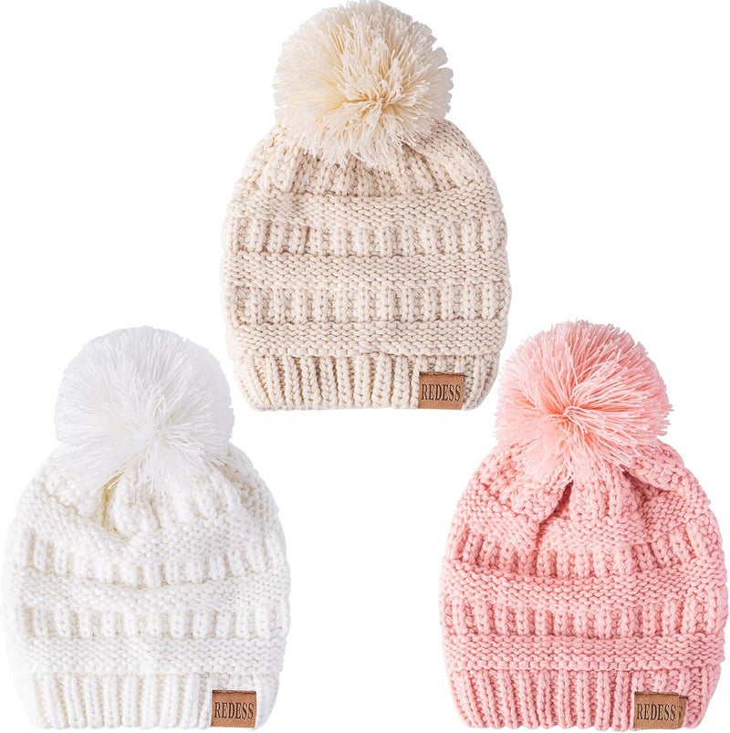REDESS Baby Kids Winter Warm Hats, Infant Toddler Children Pom Pom Beanie Knit Cap Girls Boys - Image 2