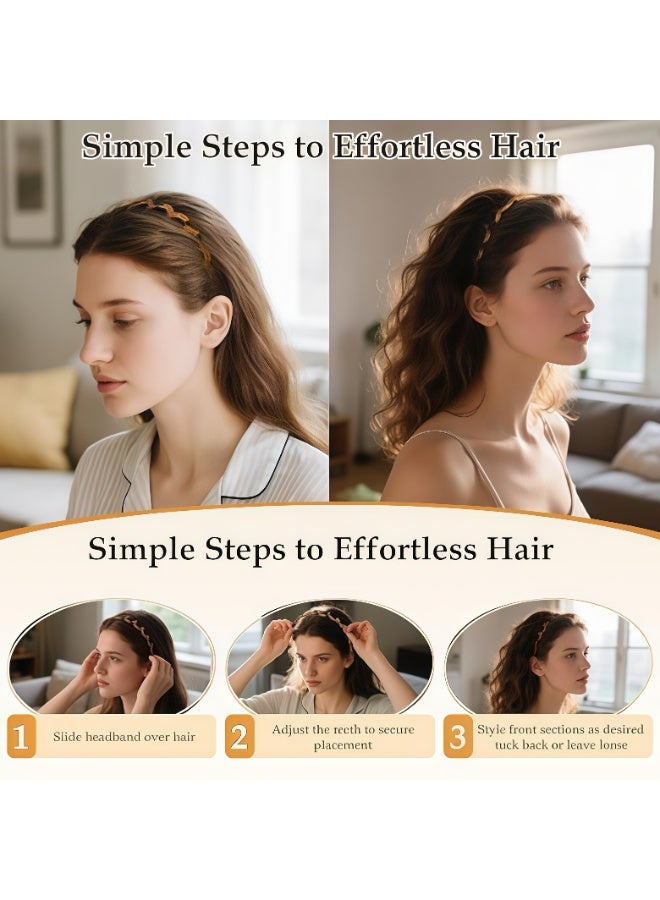 5 قطع من عصابة رأس مشط شعر عصرية على شكل حرف U، أربطة رأس عالية الجمجمة لشعر المرأة، طوق شعر مموج بأسنان، عصابة شعر كلاسيكية عالية الجمجمة للنساء (5 قطع مزيج، مقاس واحد) - Image 5