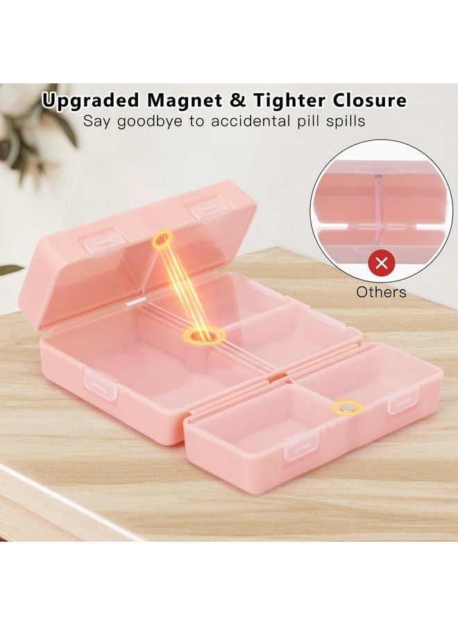 أف واي واي منظم حبوب يومي من FYY، حافظة حبوب محمولة بـ 7 أقسام، منظم حبوب سفر، [تصميم قابل للطي] صندوق حبوب لجيب المحفظة لحمل الفيتامينات، زيت كبد سمك القد، المكملات الغذائية والأدوية - وردي - Image 4