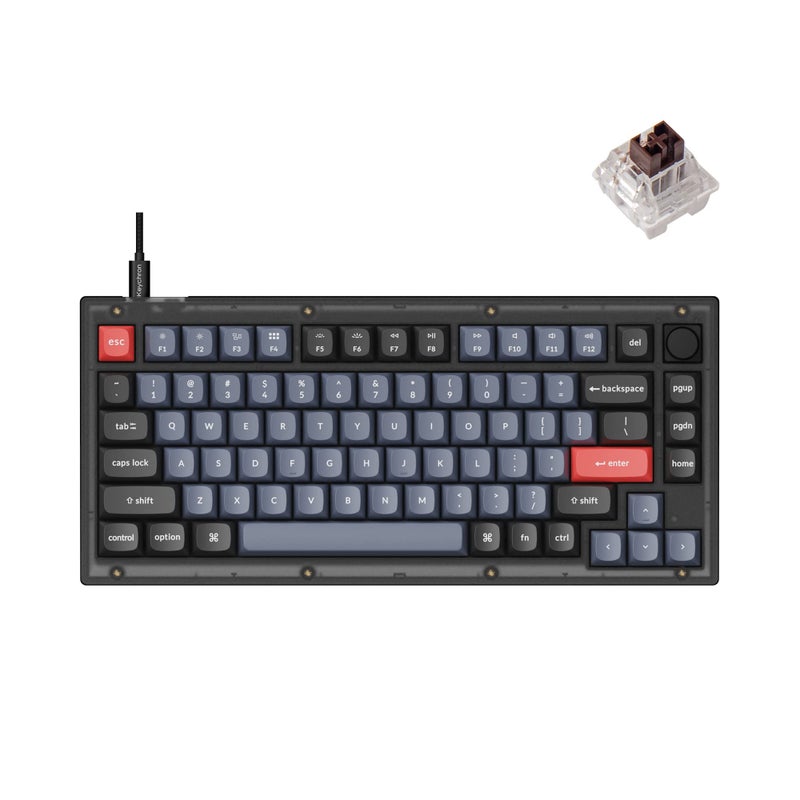 Keychron V1 Wired Custom Mechanical Keyboard Knob Version 75 Layout QMKVIA Programmable with Hotswappable Keychron K Pro Brown Switch Compatible with Mac Windows Linux Frosted BlackTranslucent