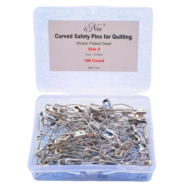 iNee Curved Safety Pins Quilting Basting Pins NickelPlated Steel Size 2 100 Count