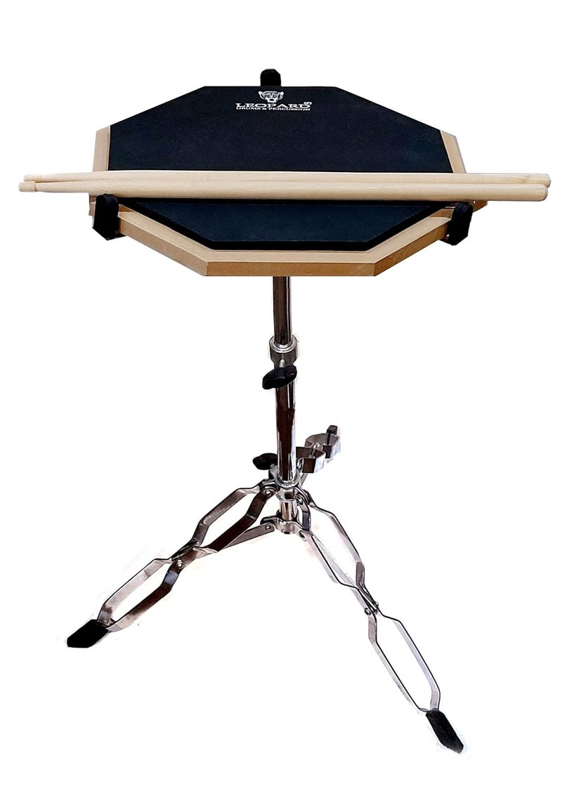LEOPARD 12" INCHES 2 SIDED DRUM PRACTICE PAD WITH STICKS AND BAG - Image 1