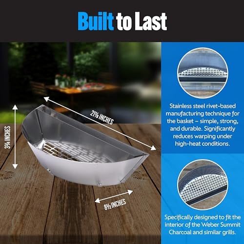 Slow 'N Sear SnS Grills Slow ‘N Sear Charcoal Inserts for Low ‘N Slow & High-Heat Cooking - Patented Stainless Steel Accessories for Kettle Grills - Low Profile 22" - Image 5