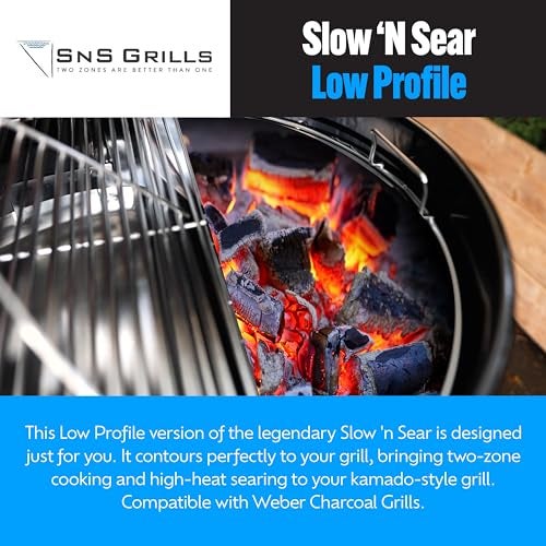 Slow 'N Sear SnS Grills Slow ‘N Sear Charcoal Inserts for Low ‘N Slow & High-Heat Cooking - Patented Stainless Steel Accessories for Kettle Grills - Low Profile 22" - Image 2