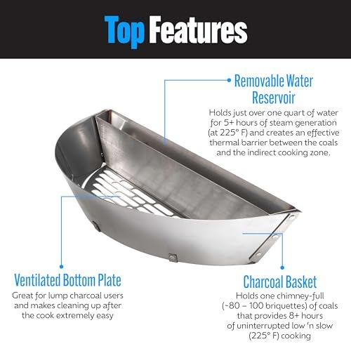Slow 'N Sear SnS Grills Slow ‘N Sear Charcoal Inserts for Low ‘N Slow & High-Heat Cooking - Patented Stainless Steel Accessories for Kettle Grills - Low Profile 22" - Image 3