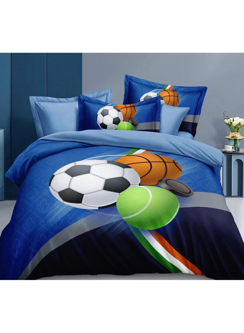 Bedding set duvet cover set single size ，4pcs set with comforter cover 160×210cm+1 fit sheet+2pcs spillow cases，quilt cover set,sports-themed bedding set with basketball and soccer ball prints