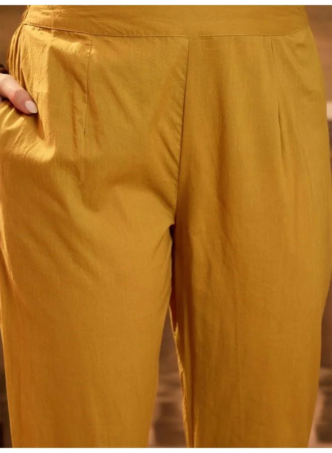 AKS Mustard Chanderi Kurta Set With Organza Dupatta
