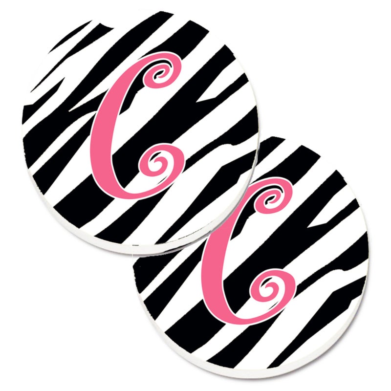 كارولينز تريجرس "" Caroline's Treasures Monogram Orial C Zebra Stripe & Pink مجموعة من 2 كوب من السيارات CJ1037-CCARC 2.56 متعدد الألوان " 