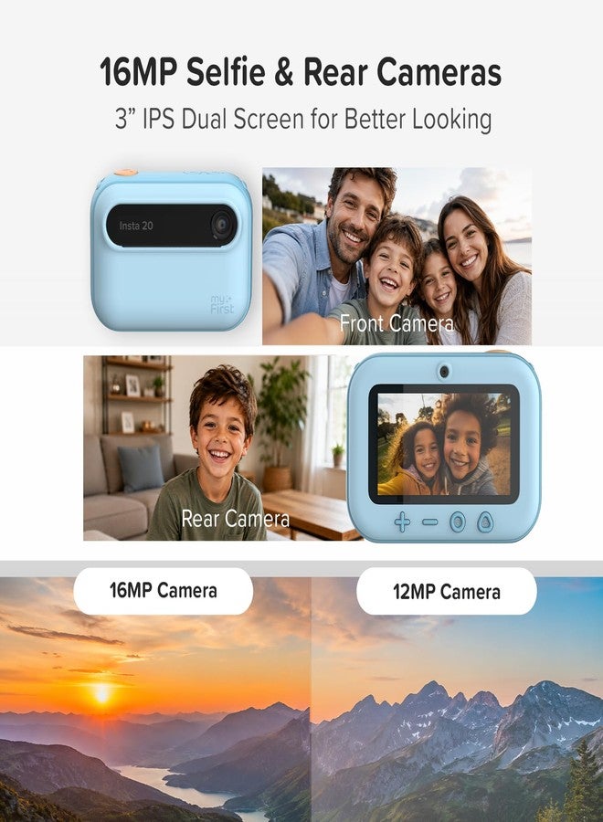 myFirst Camera Insta 20 Kids Instant Print Camera Bundle with EVA Carrying Case, 9 Rolls Thermal Paper, 16MP, 9S Fast Printing, No Ink, Selfie Lens, 1080P Video, Birthday Gift for kids Age 4-12 (Blue) - Image 5