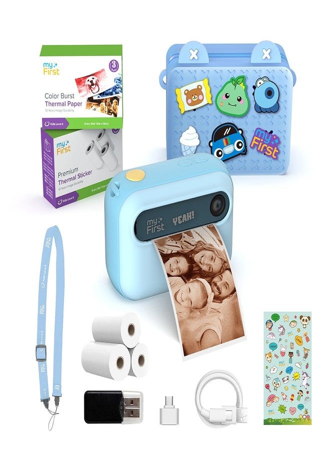 myFirst Camera Insta 20 Kids Instant Print Camera Bundle with EVA Carrying Case, 9 Rolls Thermal Paper, 16MP, 9S Fast Printing, No Ink, Selfie Lens, 1080P Video, Birthday Gift for kids Age 4-12 (Blue) - Image 1