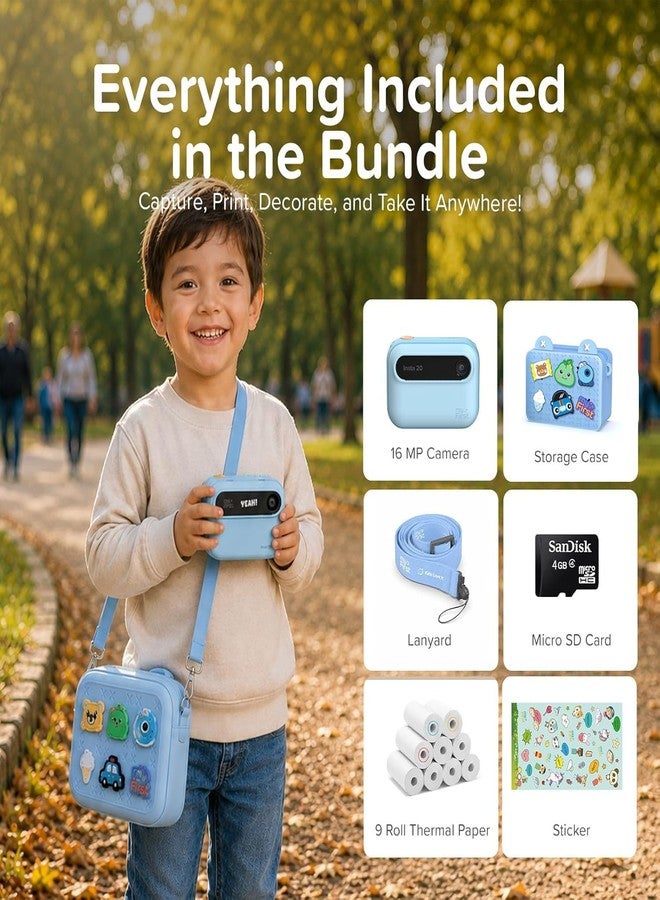myFirst Camera Insta 20 Kids Instant Print Camera Bundle with EVA Carrying Case, 9 Rolls Thermal Paper, 16MP, 9S Fast Printing, No Ink, Selfie Lens, 1080P Video, Birthday Gift for kids Age 4-12 (Blue) - Image 2