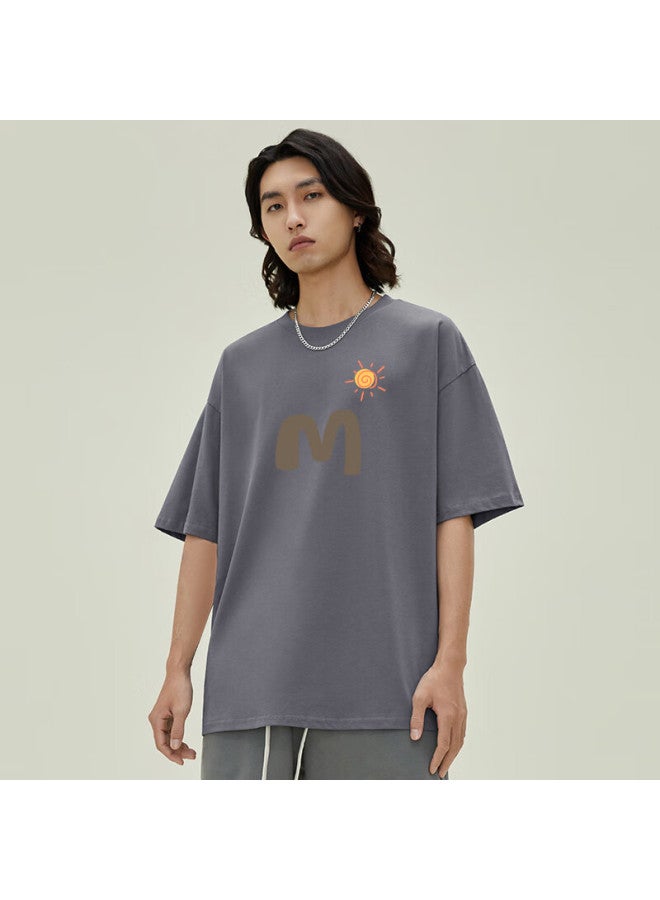 Mianzhi National Trend Brand Men's Short-sleeve T-shirt, American-style Trendy Versatile Half-sleeve Loose Couple Tee, Iron Gray, M