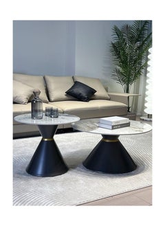 AWD Round Set of Two Coffee Tables Sintered Stone Countertop Metal Base Side Corner Center Coffee Table Decoration Table Home Living room Office Furniture, Black Coffee Tables  - Image 3