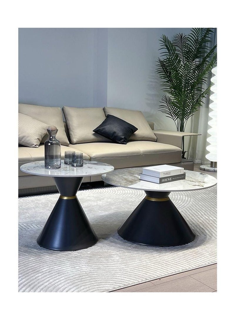 AWD Round Set of Two Coffee Tables Sintered Stone Countertop Metal Base Side Corner Center Coffee Table Decoration Table Home Living room Office Furniture, Black Coffee Tables - Image 3