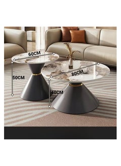 AWD Round Set of Two Coffee Tables Sintered Stone Countertop Metal Base Side Corner Center Coffee Table Decoration Table Home Living room Office Furniture, Black Coffee Tables  - Image 4