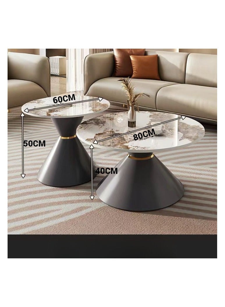 AWD Round Set of Two Coffee Tables Sintered Stone Countertop Metal Base Side Corner Center Coffee Table Decoration Table Home Living room Office Furniture, Black Coffee Tables - Image 4