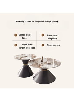 AWD Round Set of Two Coffee Tables Sintered Stone Countertop Metal Base Side Corner Center Coffee Table Decoration Table Home Living room Office Furniture, Black Coffee Tables  - Image 5