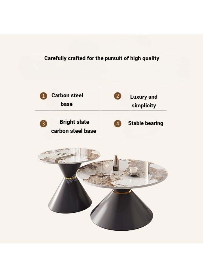 AWD Round Set of Two Coffee Tables Sintered Stone Countertop Metal Base Side Corner Center Coffee Table Decoration Table Home Living room Office Furniture, Black Coffee Tables - Image 5