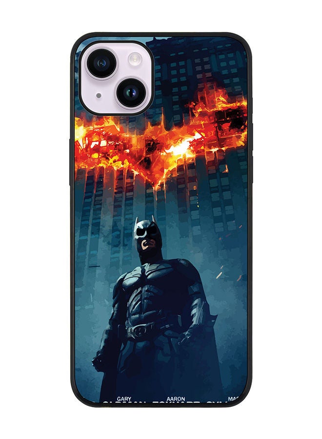 Rugged Black edge case for Apple iPhone 14 Slim fit Soft Case Flexible Rubber Edges Anti Drop TPU Gel Thin Cover - Burning Batman