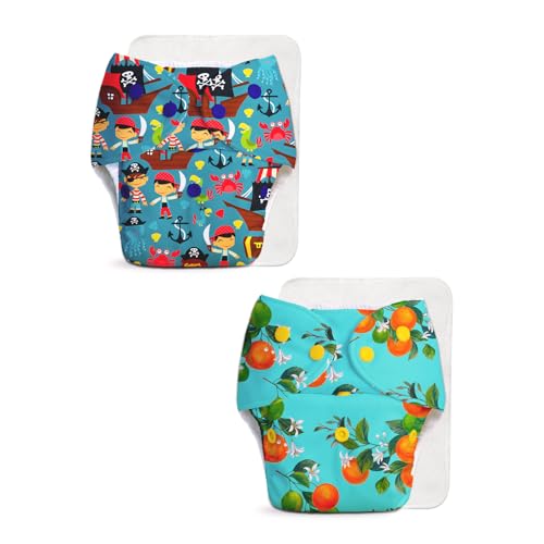 Superbottoms Basic Leakage-proof advanced cloth diapers for babies, High Absorbent 100% cotton 2 reusable diaper and 2 insert pad Combo Pack washable cloth diaper 3M -3Years Adjustable, Reduces Rash - Image 1