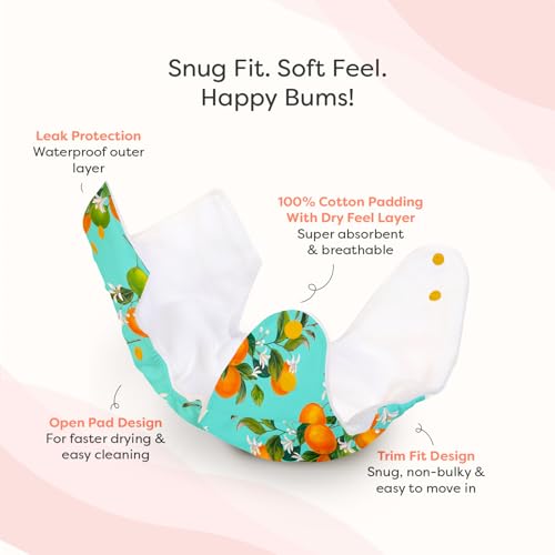 Superbottoms Basic Leakage-proof advanced cloth diapers for babies, High Absorbent 100% cotton 2 reusable diaper and 2 insert pad Combo Pack washable cloth diaper 3M -3Years Adjustable, Reduces Rash - Image 2