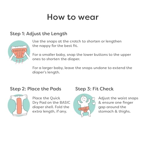 Superbottoms Basic Leakage-proof advanced cloth diapers for babies, High Absorbent 100% cotton 2 reusable diaper and 2 insert pad Combo Pack washable cloth diaper 3M -3Years Adjustable, Reduces Rash - Image 5