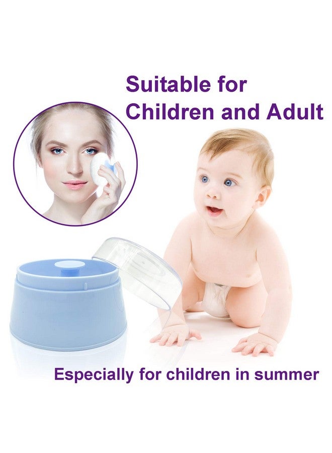 أوراسين علبة نفخة بودرة أطفال خالية من مادة BPA، علبة كبيرة 2.8 بوصة منفوشة لبودرة ما بعد الاستحمام، علبة نفخة بودرة للعناية بالوجه/الجسم للأطفال، علبة بودرة التلك التجميلية مع حامل يدوي (أزرق) - Image 2