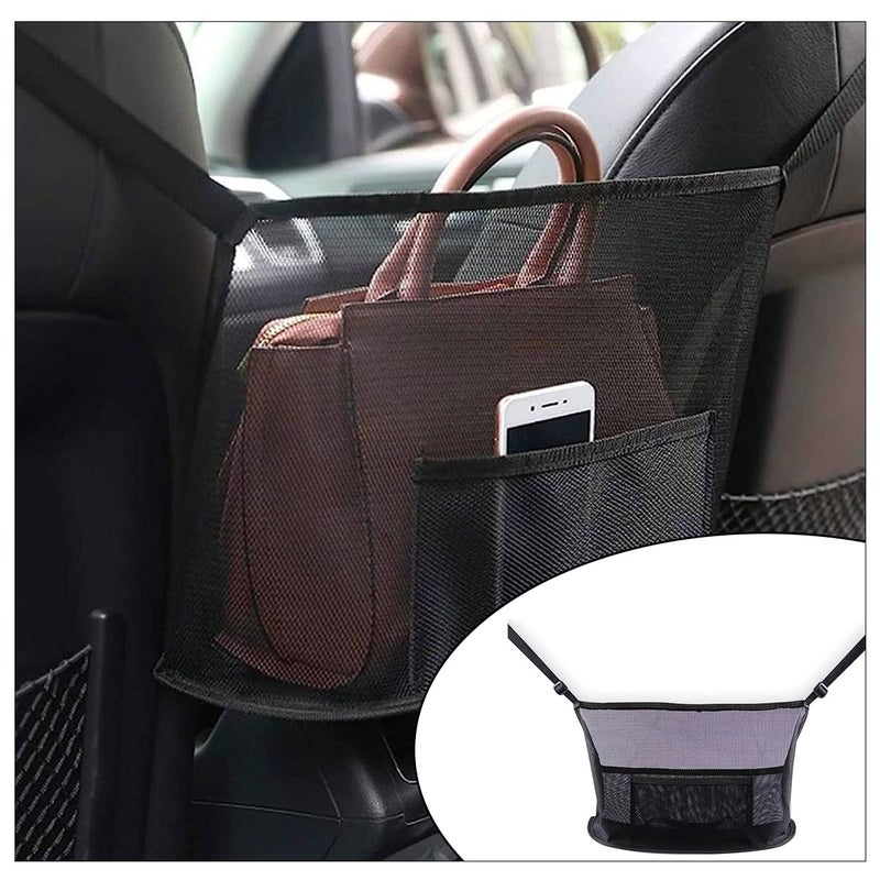 GLSOWEE Handbag Holder for Auto, Net Pocket Purse Holder Between Front Seats Car Storage Organizer, Universal Accessory for Women and Men, Pet/Kids Car Barrier (Black) - Image 1