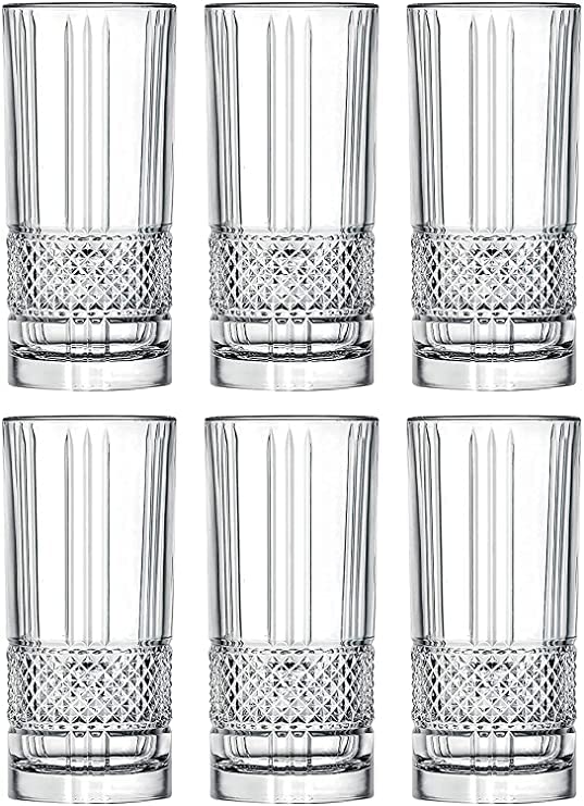 VILON Italian Premium Juice and Water Glasses Set of 6 Transparent, Drinking Water Glasses Stylish and Crystal Square Highball Glasses for Water, Juice and Cocktails (Long Elegant 300ML) - Image 1