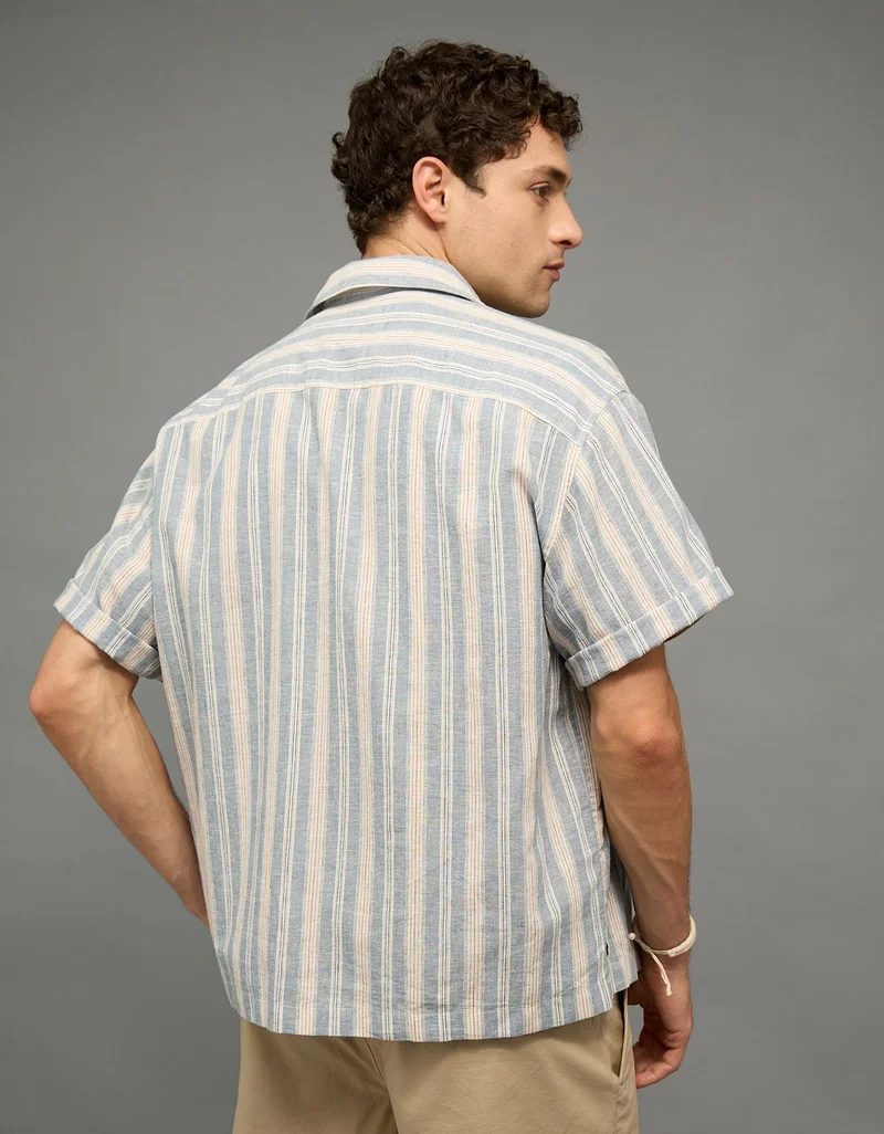 American Eagle  AE Relaxed Fit Linen-Blend Camp Collar Shirt for Men | Best Price UAE