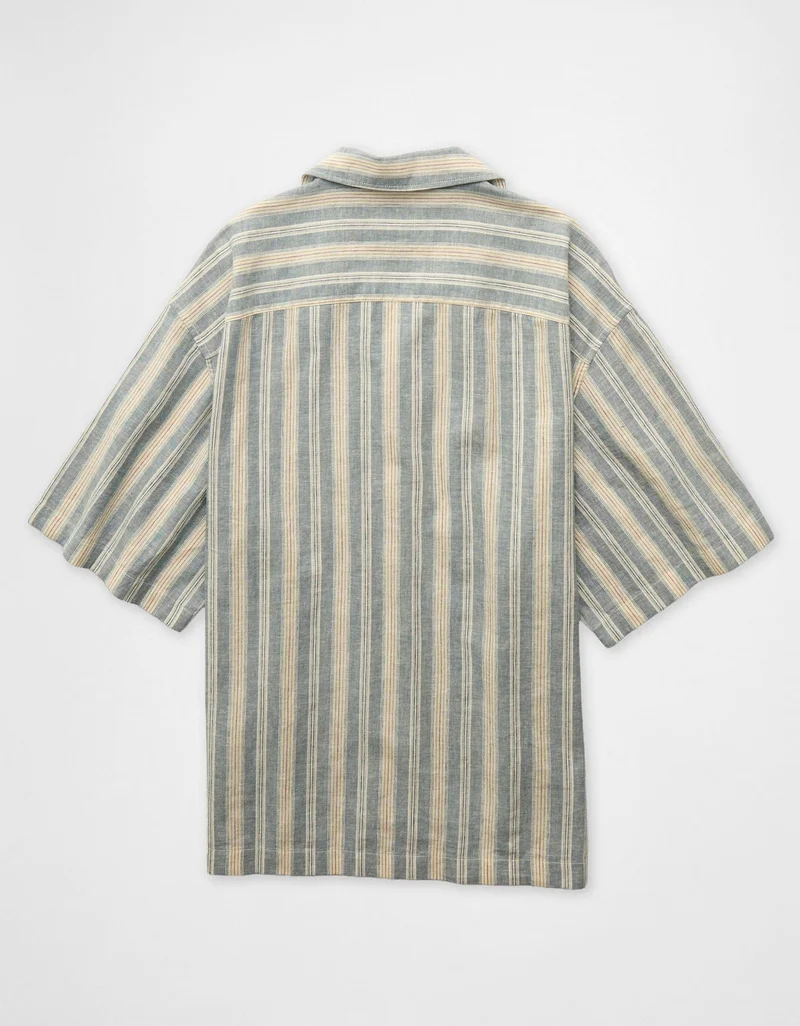 American Eagle  AE Relaxed Fit Linen-Blend Camp Collar Shirt for Men | Best Price UAE