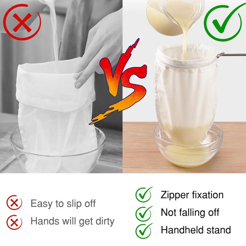 FatCat Nut Milk Bag Strainer with Stand, Strainers Fine Mesh Bags, Jelly strainer, Reusable Cheese Cloth Bag for Straining for Filter Juices, NutMilk, Cheese, Honey, Butter, S - Image 2