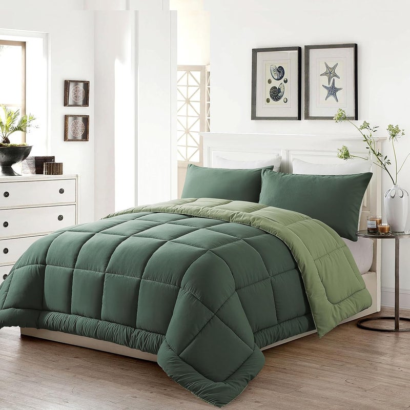 DOWNCOOL King Size Comforter Set -All Season Bedding Comforters Sets with 2 Pillow Cases -3 Pieces Bed Set Down Alternative King Bedding Set -Double Green King Comforter Set(102"x90") - Image 2