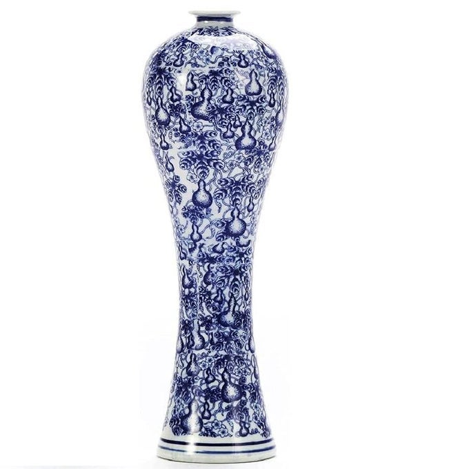 CHINESE BLUE AND WHITE VASE ANTIQUE HANDMADE CERAMIC FLOWER VASE DECORATIVE GLAZED VASES FOR HOME DECOR TABLE LIVING ROOM FISH TAIL VASE NO01