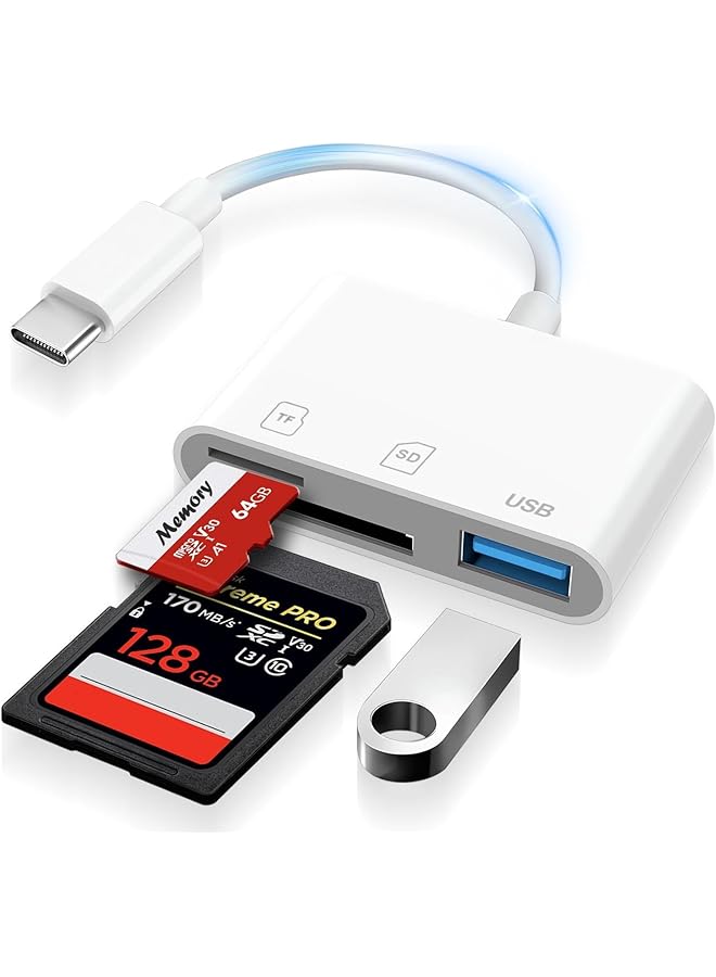 erorex Sd Card Reader Usb C Sd Card Reader For Iphone 15 16 3 In 1 Type C Memory Card Adapter Usb C Type C Camera Card Reader With 2 Slots And Usb Port For Phone Laptop And More Usbc Devices - Image 1