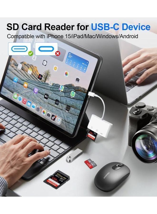 erorex Sd Card Reader Usb C Sd Card Reader For Iphone 15 16 3 In 1 Type C Memory Card Adapter Usb C Type C Camera Card Reader With 2 Slots And Usb Port For Phone Laptop And More Usbc Devices - Image 2