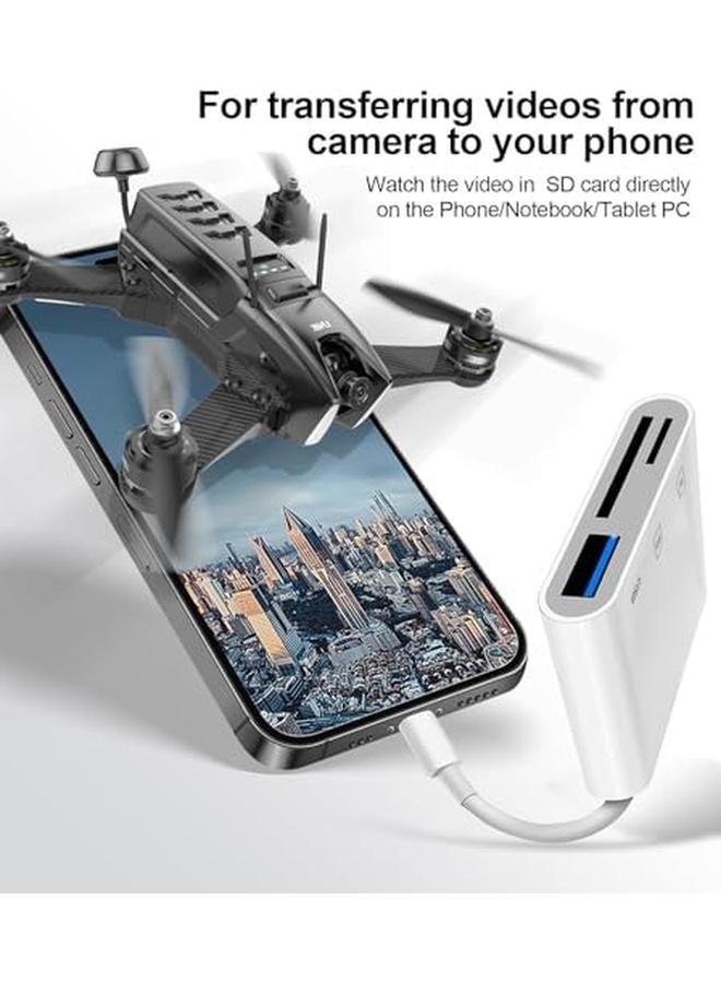 erorex Sd Card Reader Usb C Sd Card Reader For Iphone 15 16 3 In 1 Type C Memory Card Adapter Usb C Type C Camera Card Reader With 2 Slots And Usb Port For Phone Laptop And More Usbc Devices - Image 4