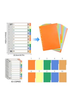 SYOSI 3 Pack File Dividers, Binder Dividers with Tabs A4 Size 10 Tab Dividers for 3 Ring Binder 11 Pre-Punched Holes, A4+ File Dividers for Office Home School  - Image 2