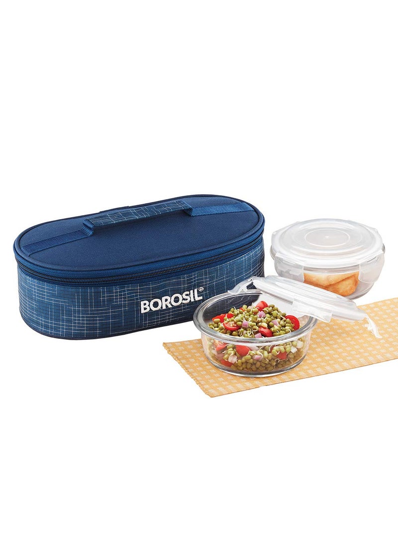 BOROSIL Borosil Indigo Glass Lunch Box Set of 2 400 ml Horizontal Microwave Safe Office Tiifin  - Image 1