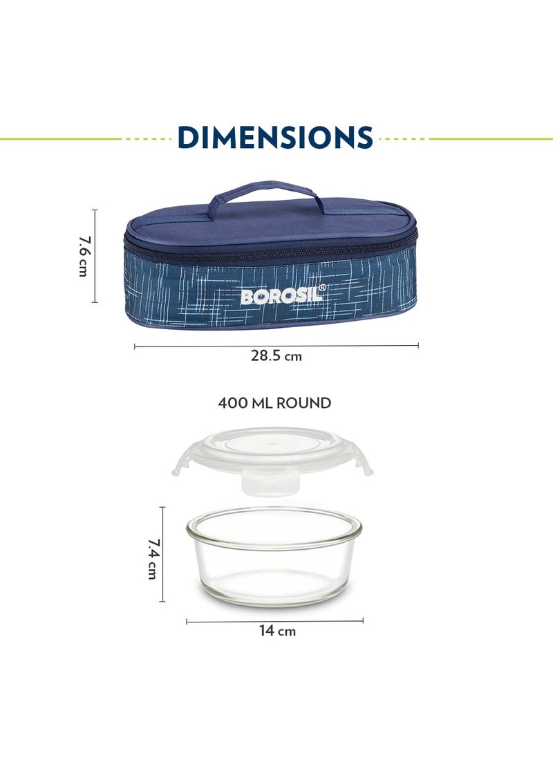 BOROSIL Borosil Indigo Glass Lunch Box Set of 2 400 ml Horizontal Microwave Safe Office Tiifin  - Image 3