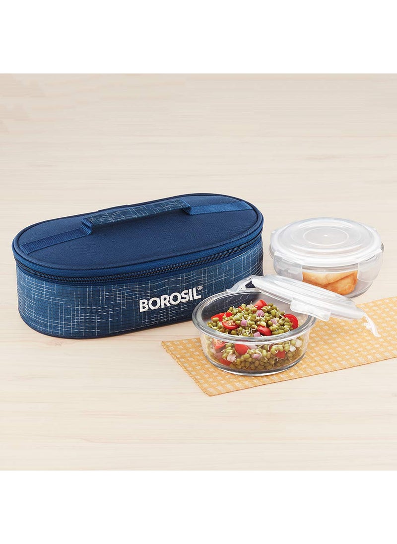 BOROSIL Borosil Indigo Glass Lunch Box Set of 2 400 ml Horizontal Microwave Safe Office Tiifin  - Image 2
