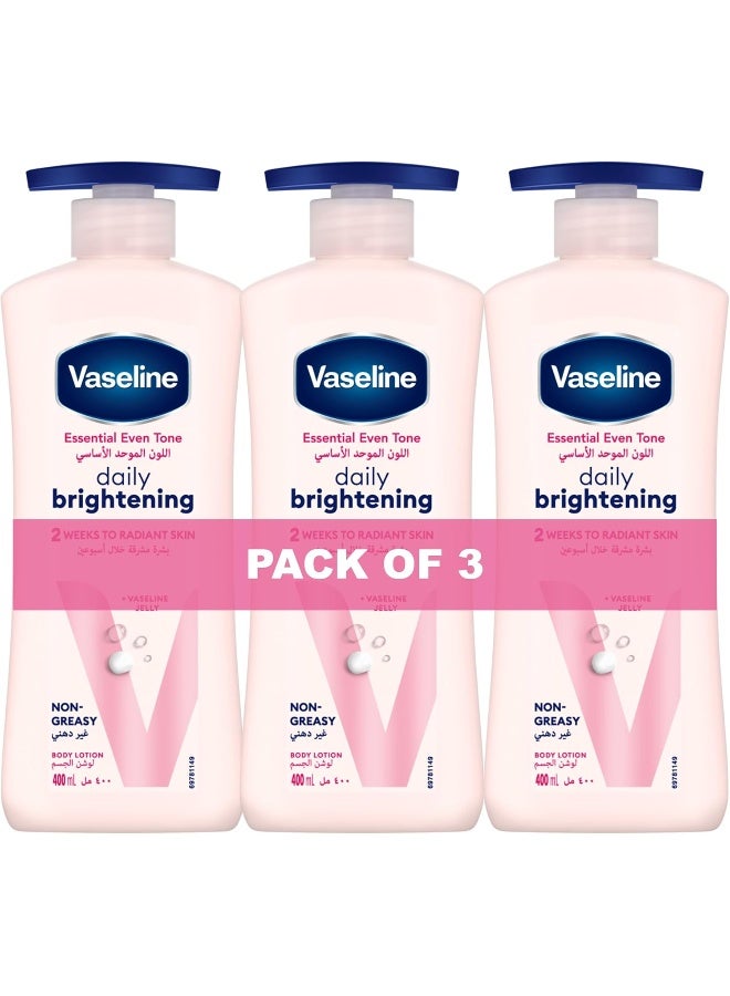 Vaseline Essential Body Lotion, Even Tone Daily Brightening, 2 weeks to radiant, glowing skin, 3 x 400ml