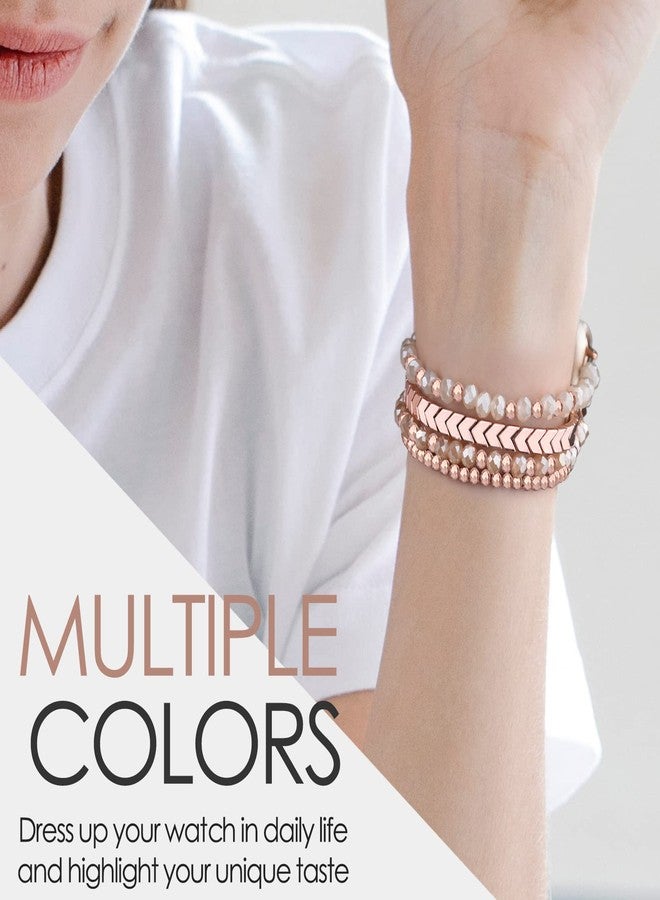 MOFREE سوار موفري المزخرف متوافق مع حزام ساعة آبل 38mm/40mm/41mm/42mm، أشرطة نسائية مرنة وعصرية لسلسلة ساعة آي ووتش 11/10/9/8/7/SE/6/5/4/3/2/1، حزام ساعة آيفون باللون الوردي الذهبي - Image 5