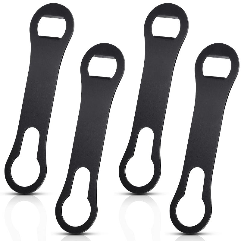 Remerry 4 Pcs Bottle Opener and Pour Spout Remover Flat Bar Key Stainless Steel Bar Speed Opener for Wine Bottle Double Ended Beer Bartenders Kitchen Black