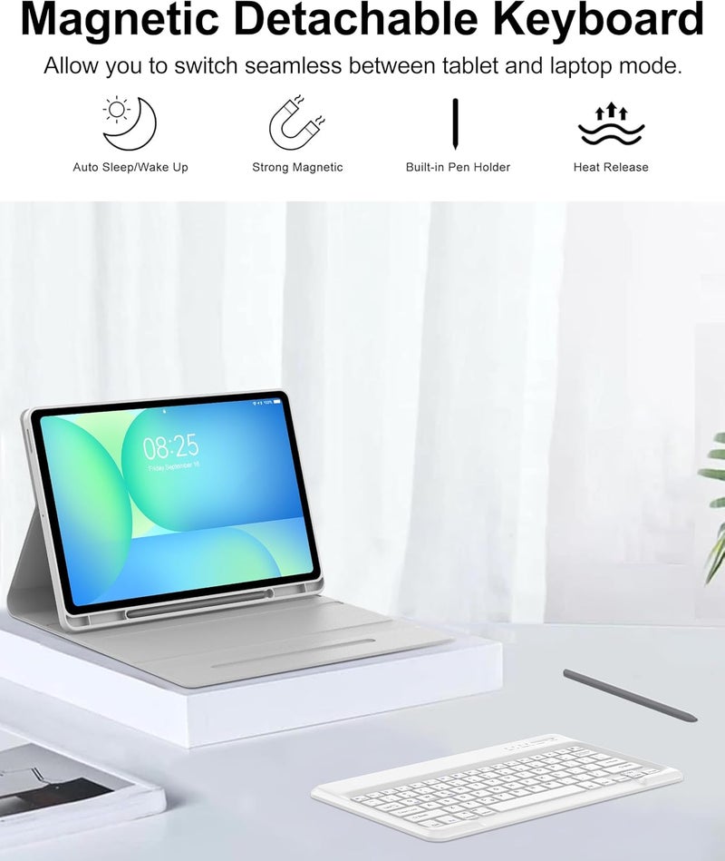 SENGBIRCH Keyboard Case for Samsung Galaxy Tab S10 FE+ Plus 13.1'' 2025 Detachable Wireless Keyboard for Galaxy Tablet S10FE+ Case with S Pen Holder, Protective Folio for Samsung Tab S10 FE Plus Keypad, Grey - Image 3