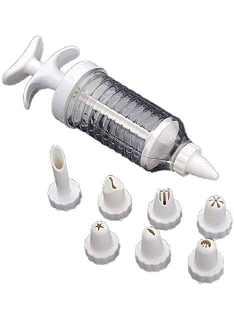 DIGITALWEAR DIGITALWEAR Cake Decorating Icing Syringe Piping Set with 7 Nozzles Cake Decorator Plastic Tools Kit Decorating Beautiful Designs for Cake Decoration  - Image 1