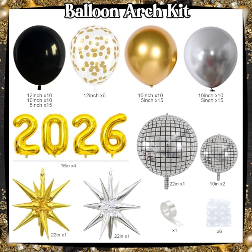 Froova 2026 Graduation Balloon Garland Arch Kit Black Gold Silver Balloon Arch 2026 Graduation Decorations Disco Star Balloons for Grad Celebrations New Year Birthday Party Decorations - Image 5